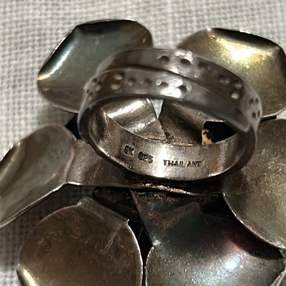 Vintage Sterling Silver 6k Thailand HUGE Rose Flower Adjustable Ring - Picture 9 of 16